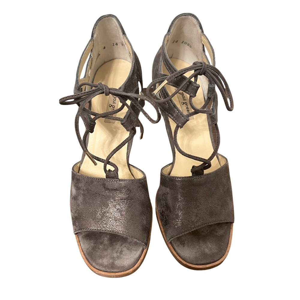 Paul Green Metallic Earth Gray Leather Lace-up Veronica Sandals Size 6.5